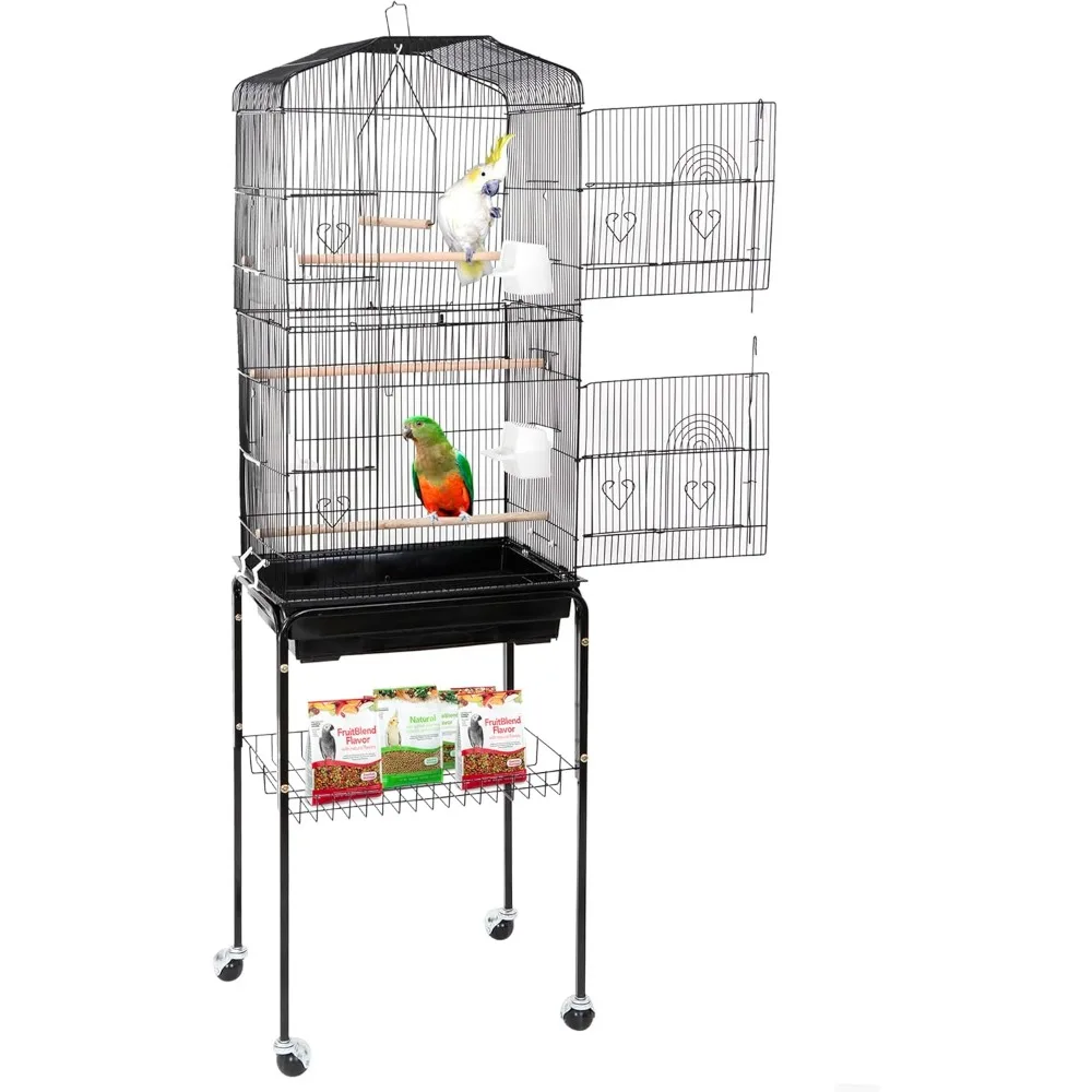 

63 Inch Detachable Rolling Wrought Iron Bird Cage Medium Flight for Cockatiel Conure Parakeet Finch Budgie Lovebird