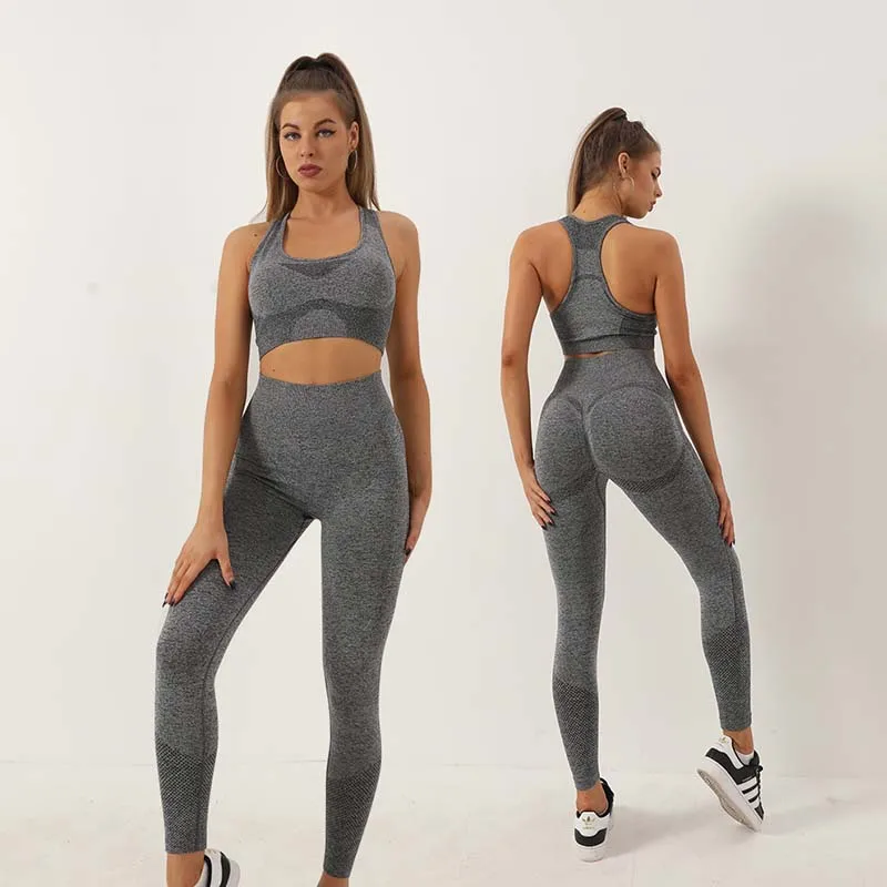 Ensemble de yoga sans couture pour femme, leggings pour femme, survêtement taille haute, tenue sportive trempée, fitness, entraînement, sport, vêtements de sport, 2 pièces, 3 pièces