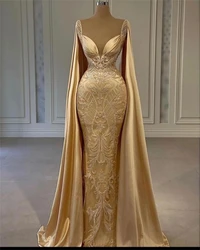 Gold Formal Mermaid Evening Dresses Lace Appliques Reception Prom Night Gowns Custom Made Plus Size 2023 Sexy Vestidos De Gala