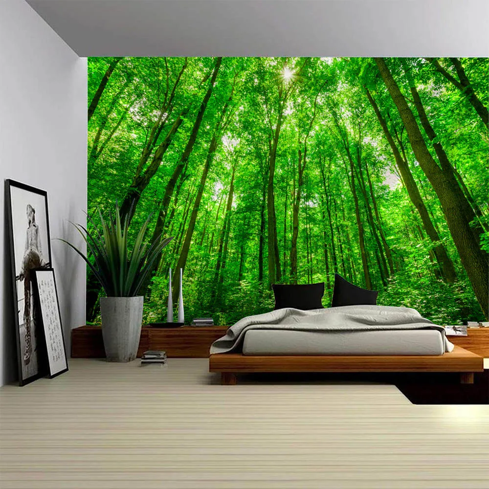 Bohemian Hippie Aesthetic Wall Tapestry Sunshine Forest Design Home Decor Living Room Bedroom Hanging Cloth Background Decor