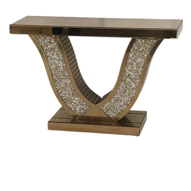 

Creative brown mirror finish U foyer too mirror finish foyer table hotel club living room foyer decoration table processing cust