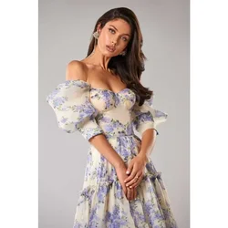 Graduation Gala Evening Dress Off Shoulder Corset Birthday Party Dress Women Sexy Corset Floral Layer Ruffle Floor Length Dress