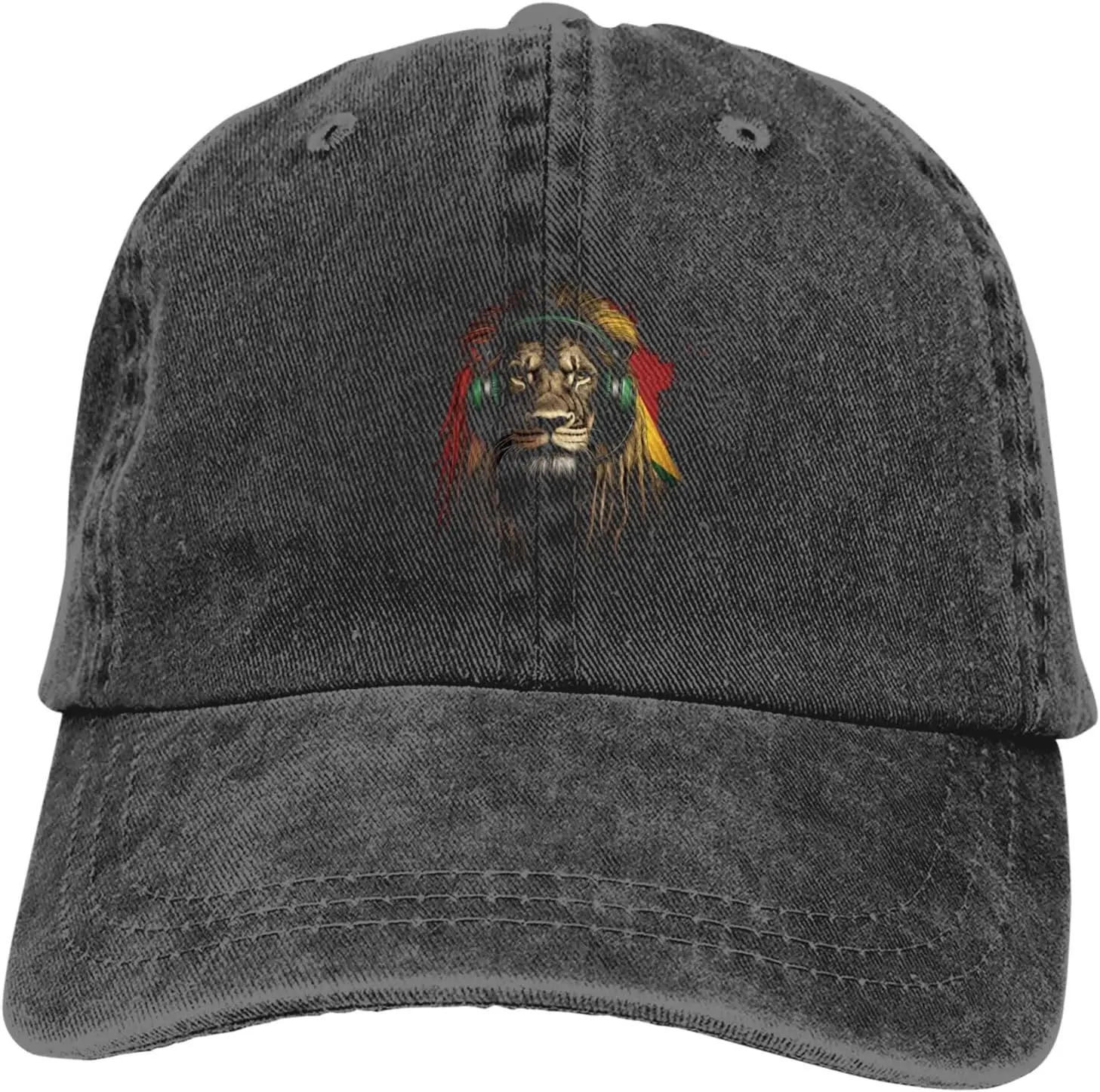 Rasta Lion Headphone Reggae Music Graphic قبعة بيسبول متعثرة قابلة للتعديل من قماش الدنيم المغسول #1