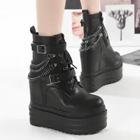 Height 14CM 16CM Chunky Heel Motorcycle Boots Women Platform Ankle Boots Punk Cosplay Thick Sole Goth Girls Shoes