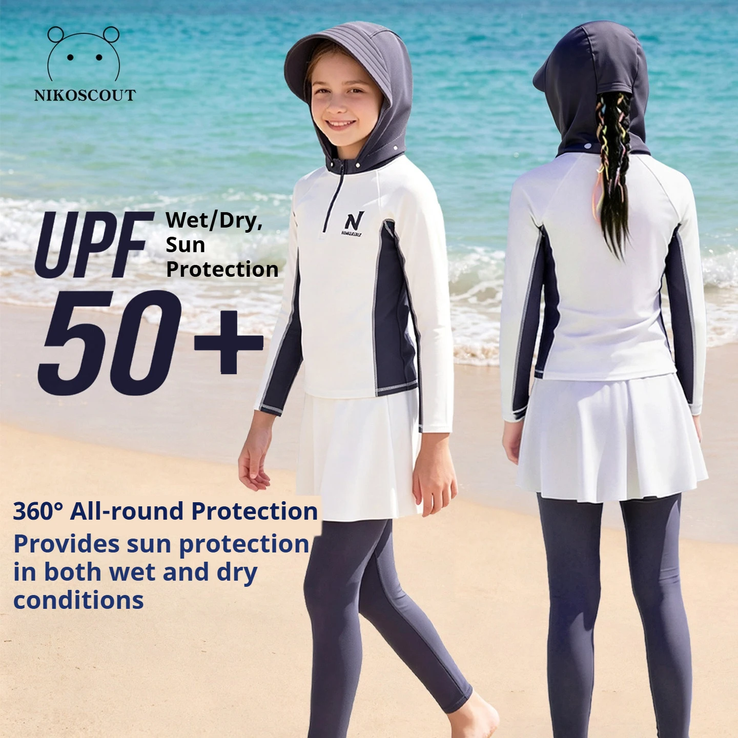 Girls' swimsuit, teenagers' swimsuit, long sleeved pants with chest cushion, sun protection, quick drying swimsuit