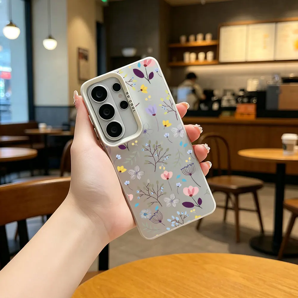Ditsy Floral PC+TPU Phone Case For Samsung A73 A72 A71 A56 A55 A54 A53 A52 A52s 5G 4G Frosted Silver IMD Anti-drop Protect Cover view 2