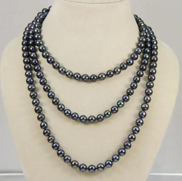 

NATURAL 7-8 MM TAHITIAN BLACK PEARL NECKLACE AA Long 50 Inches