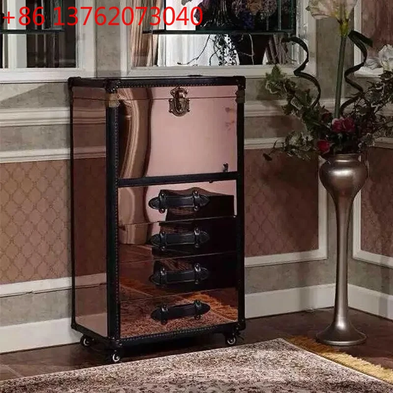 

H5556 Mirror stainless steel bucket cabinet, locker, side cabinet, antique metal, American retro wall cabinet
