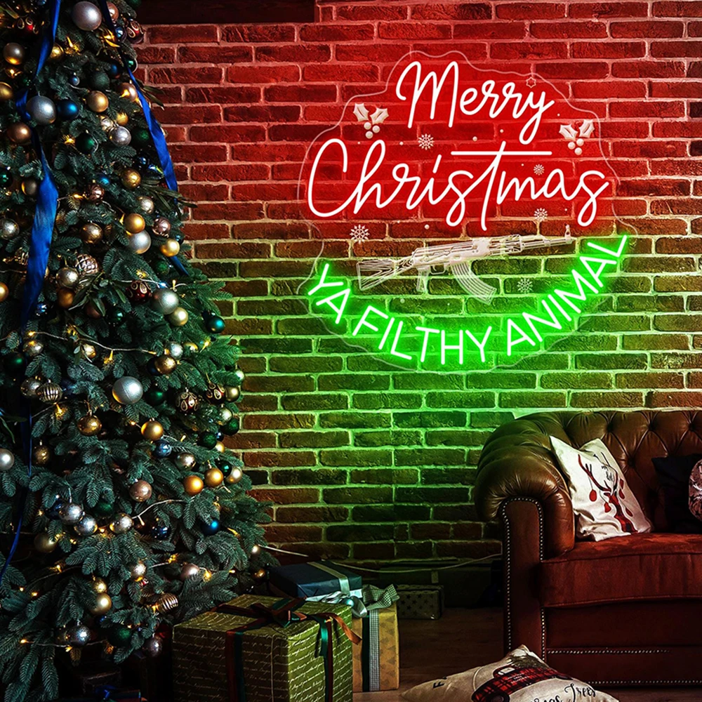 

Merry Christmas Ya Filthy Animal Neon Sign Custom Christmas Led Light for Home Christmas Party Decor Neon Sign Personalized Gift