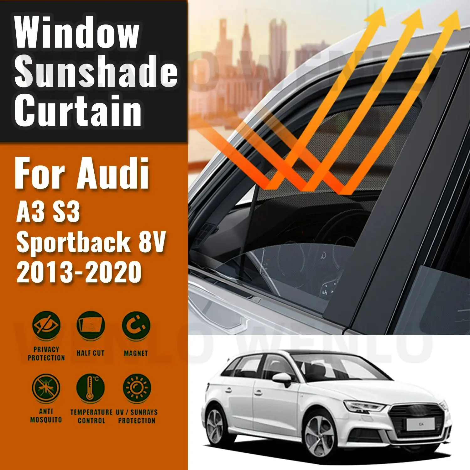 

For Audi A3 S3 Hatchback 8V 2013-2020 Car Sunshade Magnetic Front Windshield Frame Curtain Rear Side Window Sun Shades Visor