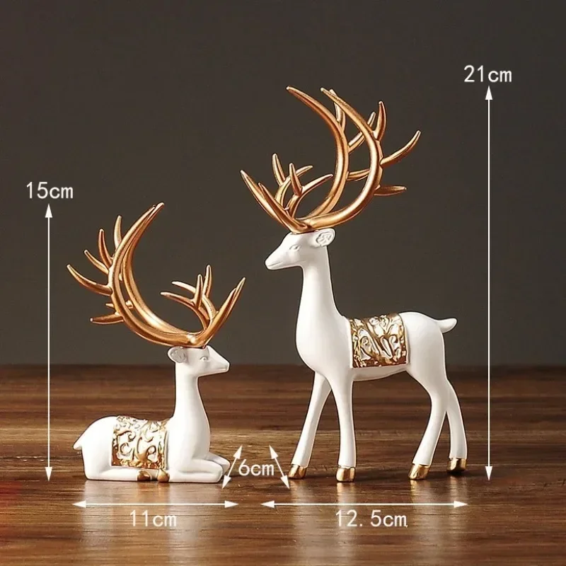 2Pcs Modern Deer Resin Small Sculpture Home Decoration Ornaments Living Room Office Light Luxury Elk Statue Interior Decoration