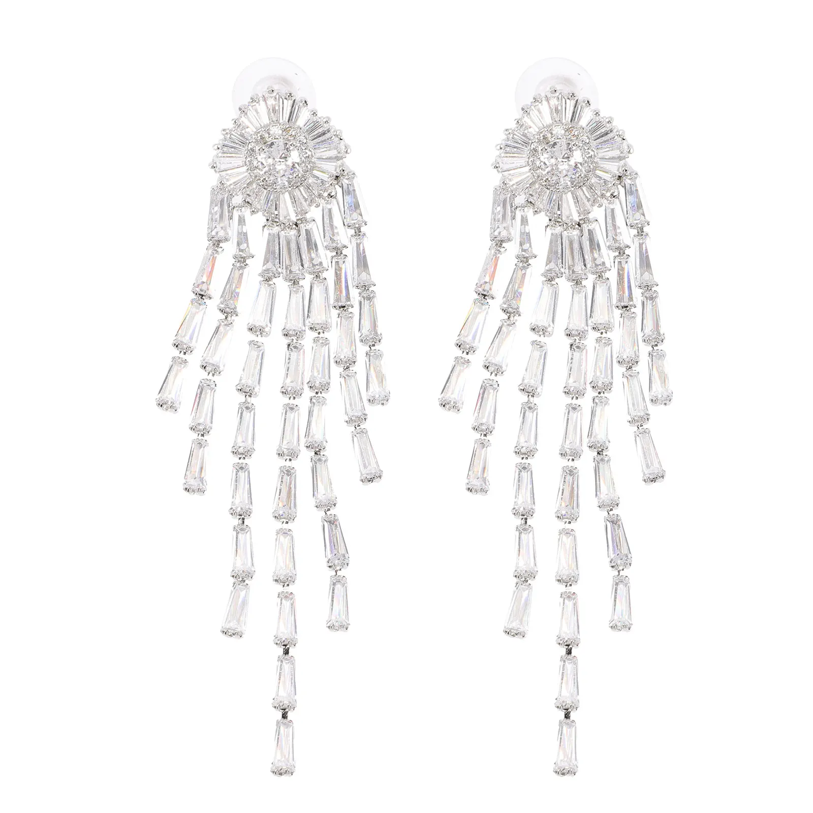 

Long Tassel Trendy Dangle Silver Earrings For Women Zircon Lightweight Safe Women Girls Party Wedding Ear Jewelry