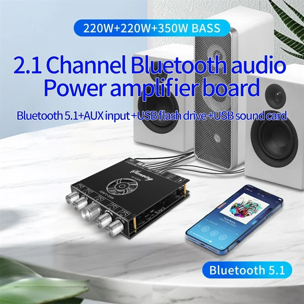 Placa amplificadora de Audio con Bluetooth, YS-S350H, 2,1 canales, TPA3255, 220Wx2 + 350WHigh-Power, Subwoofer, Super 7498E