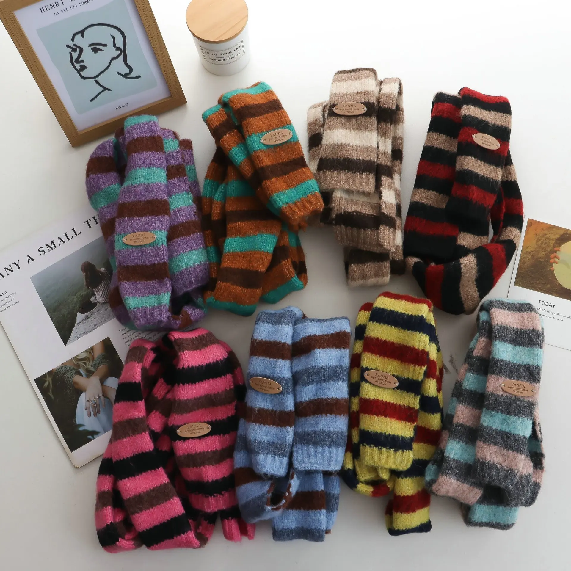 Korean Fashion Striped Thin Narrow Long Scarf Women's Autumn and Winter Warm All-Matching High-Grade Decorative Scarf Fashion