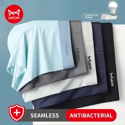MiiOW 3Pcs Ice Silk Underwear Man Boxershorts Metal Fiber Antistatic Men Boxer Shorts Seamless Antibacterial Male Panties L-5XL