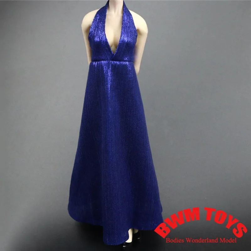 6 цветов, масштаб 1/6, женское элегантное яркое вечернее платье с глубоким V-образным вырезом, длинная юбка, подходит для 12-дюймовой фигурки солдата, тело