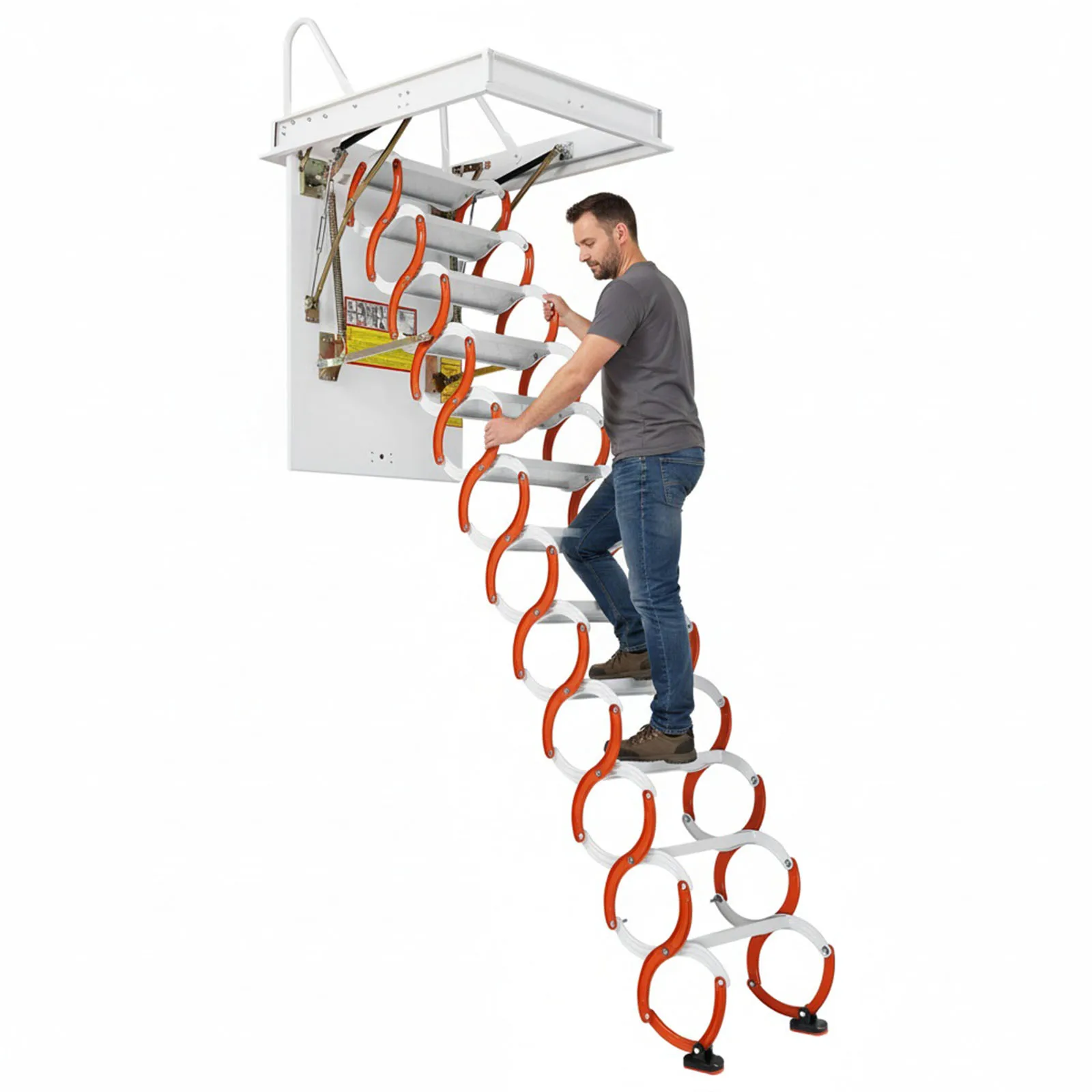 12 خطوة 10.17ft قابل للتعديل الحائط العلية سلم 661Lbs المعادن تصغير درجة سلم الحائط سحب أسفل للطي درج #4