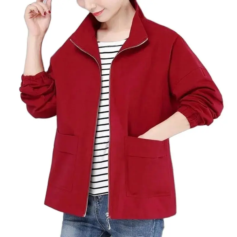 

Lining Coat 2022 Spring Autumn New Women's Jacket Middle-Aged Elderly Mom Casual Loose Zipper Jacket Short Female Outerwear Tops