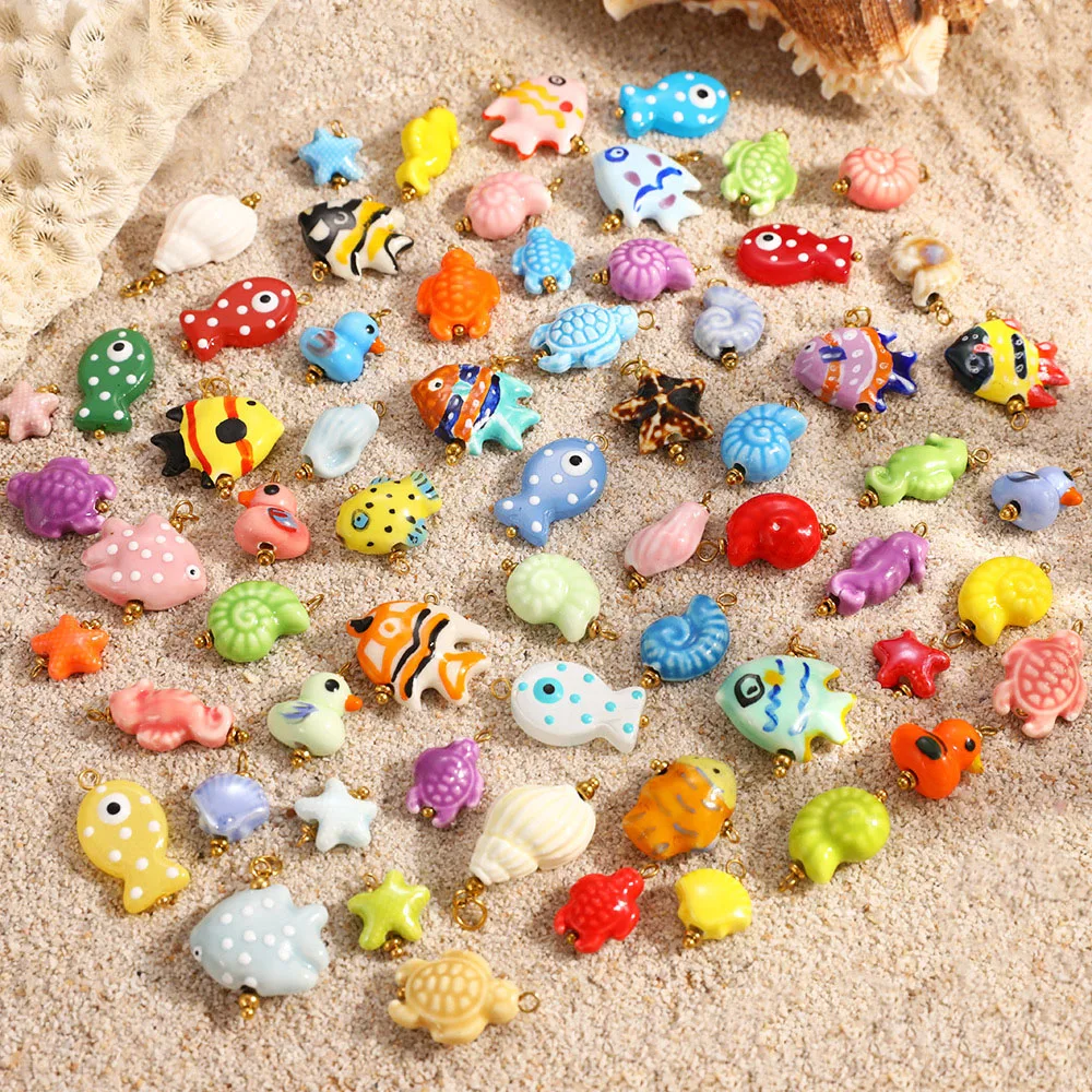 Premium DIY Pendant Colorful Ceramic Glass Smooth Fish Sea High Quality Drop Necklace Pendant Jewelry Making Accessories