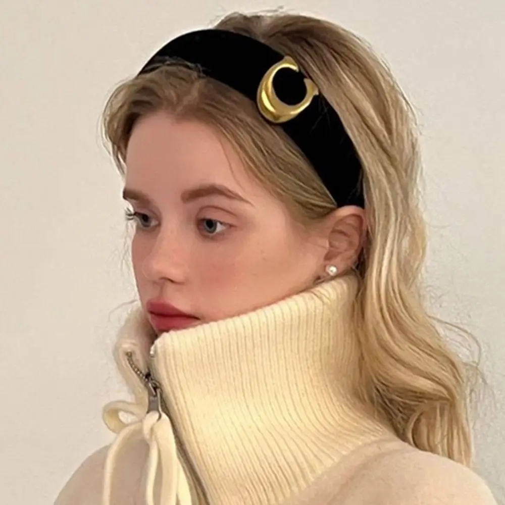 French Chic Letter Black Velvet BB Hair Clip Women Simple High Sense Letter C Wide Hair Band Hairpin Hair Rope Hair Accessories