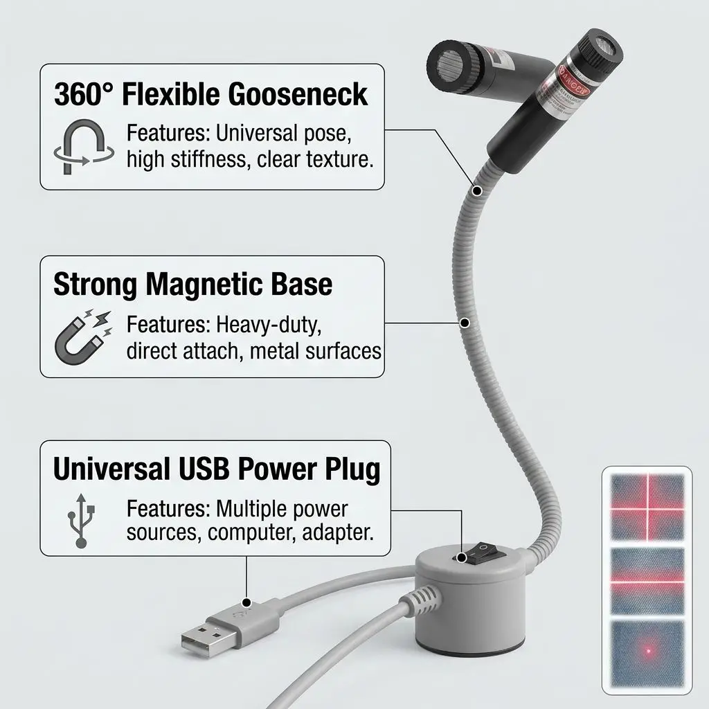 OEM Industrial USB Red Positioning Module High Precision Magnetic Base Alignment Guide for Sewing Cutting