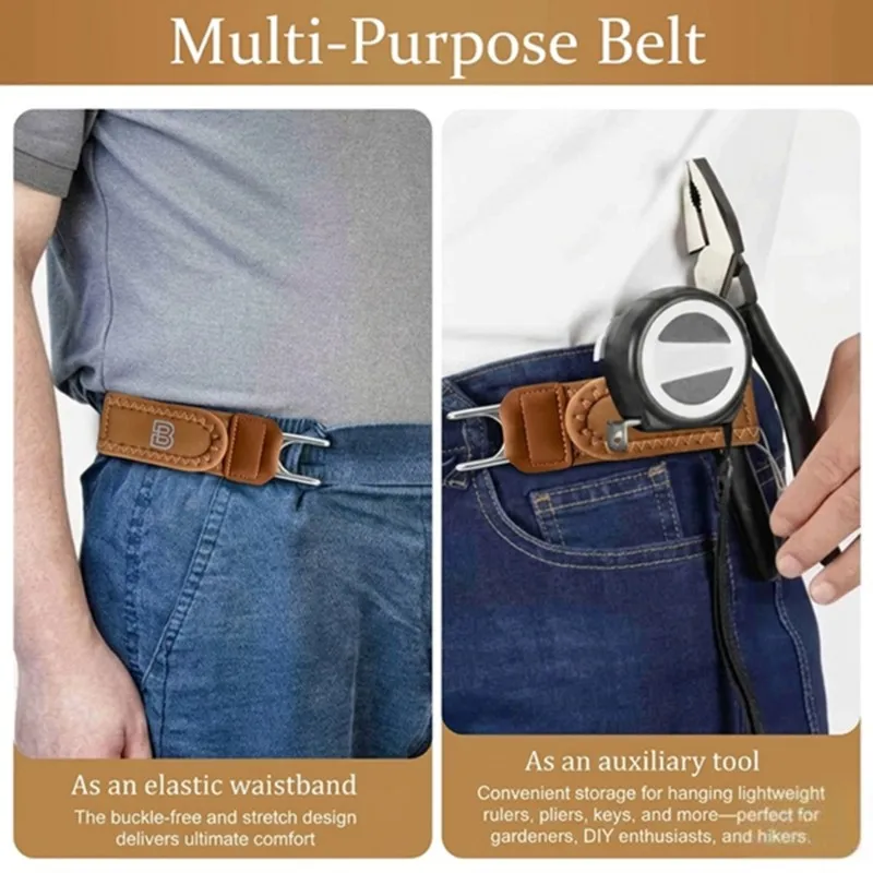 TEXU Adjustable Mens Belts Without Buckle 2PCS Invisible Side Belt Elastic Stretch For Jeans Woman