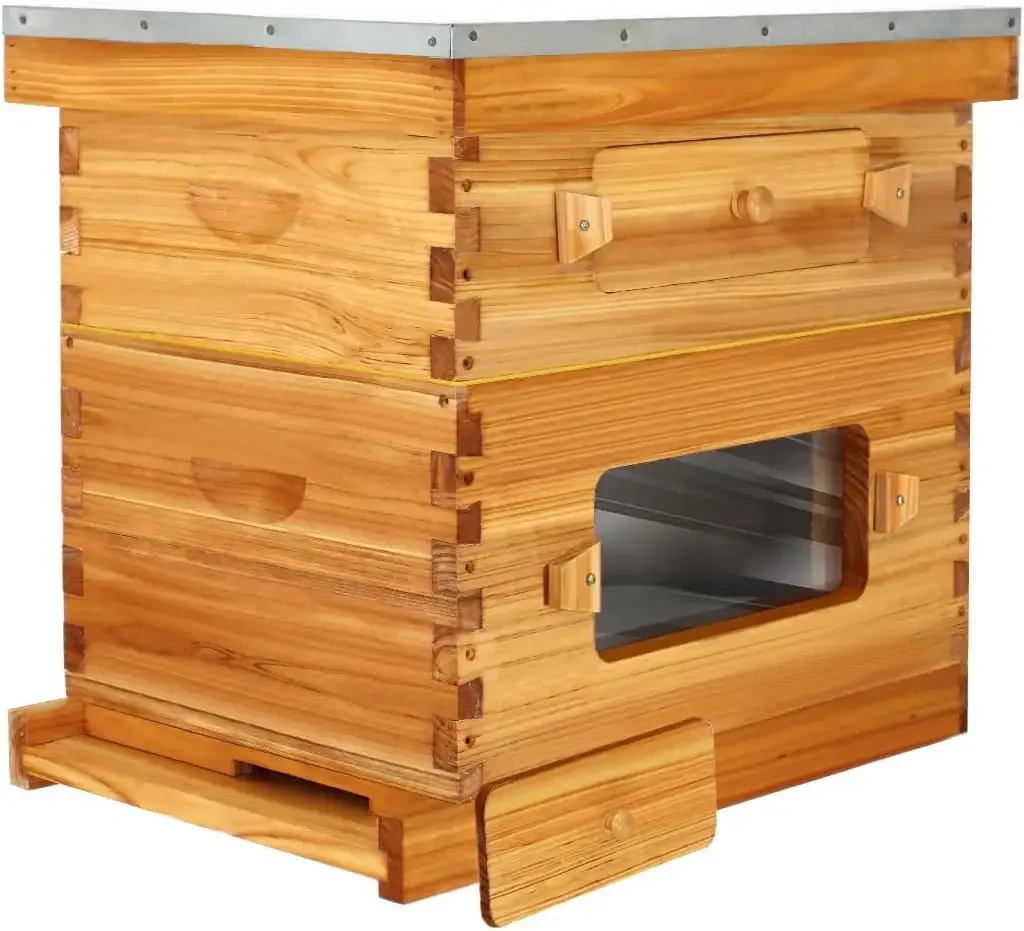 

10-frame Langstroth Honey Honeycomb Beehive with window Wooden Beehive for Beekeeping