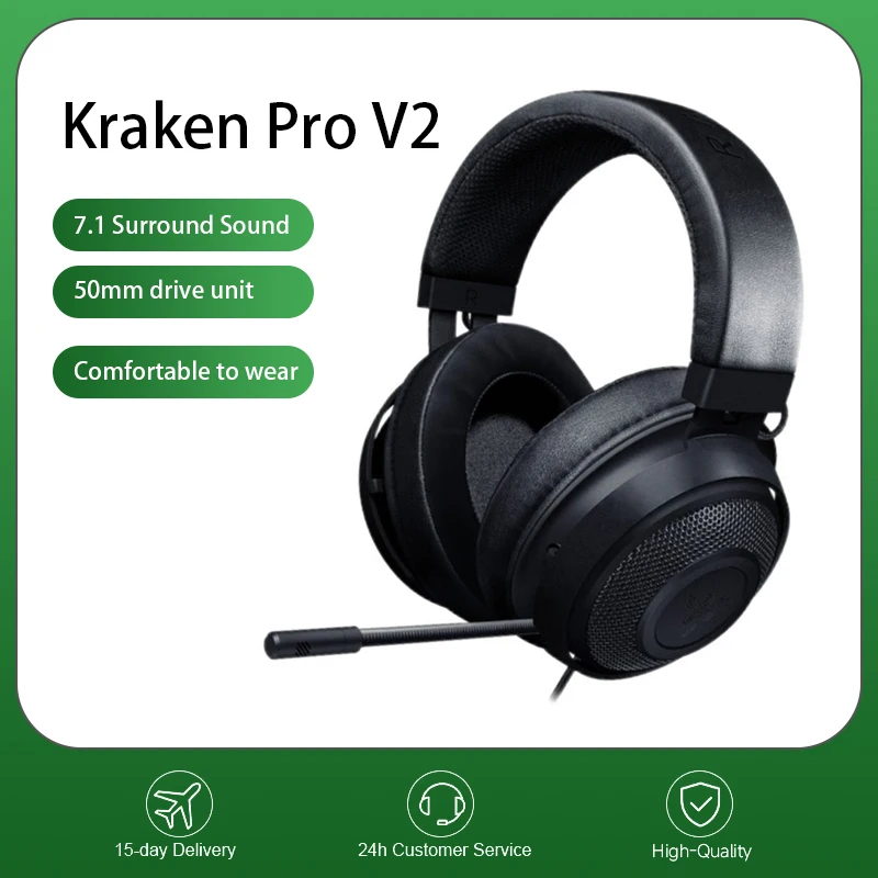 Razer Kraken Pro V2 Over-Ear Gaming Headset with 7.1 Surround Sound for Enhanced Audio in Battle Royale Games