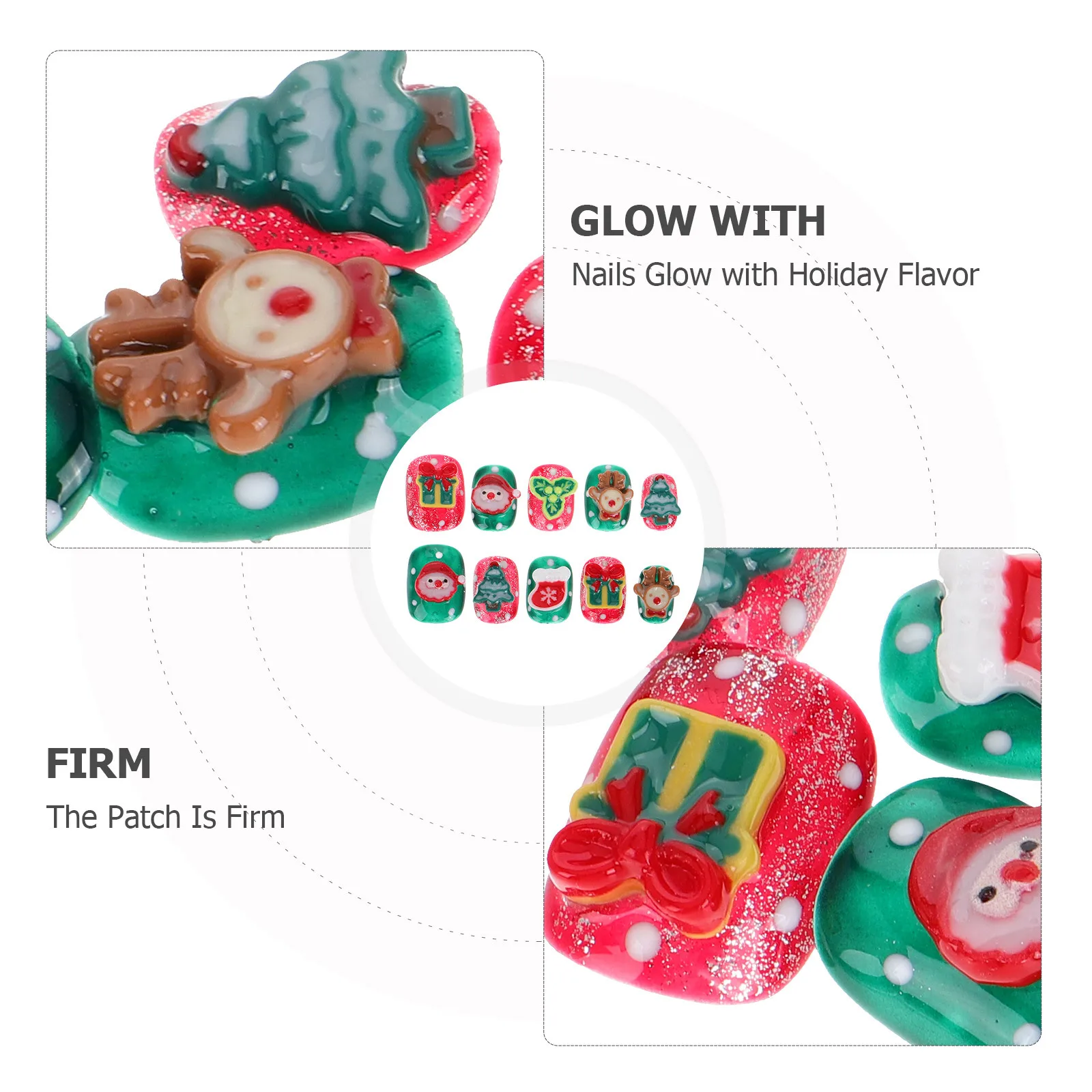 짧은 가짜 손톱 크리스마스 테마 수제 네일 아트 스티커 여성용 겨울 파티 풀 커버 팁 프레스온 네일