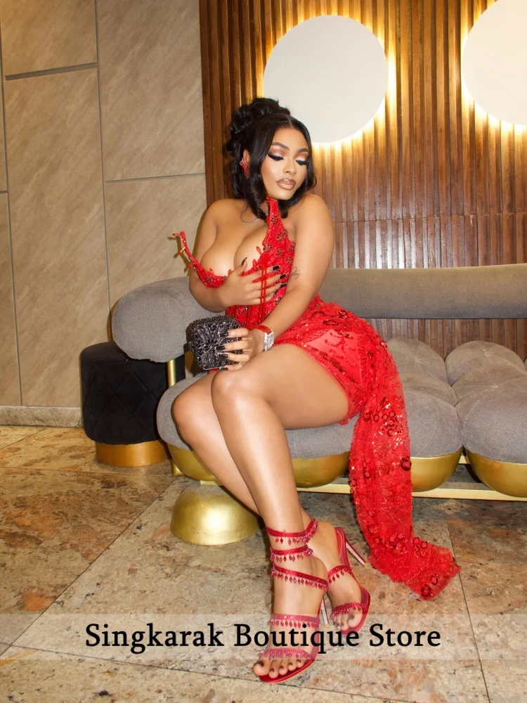 Luxury Red Prom Dress 2026 Black Girl Beading Tassels Birthday Party Mini Cocktail Senior Homecoming Party Dresses Customized view 3