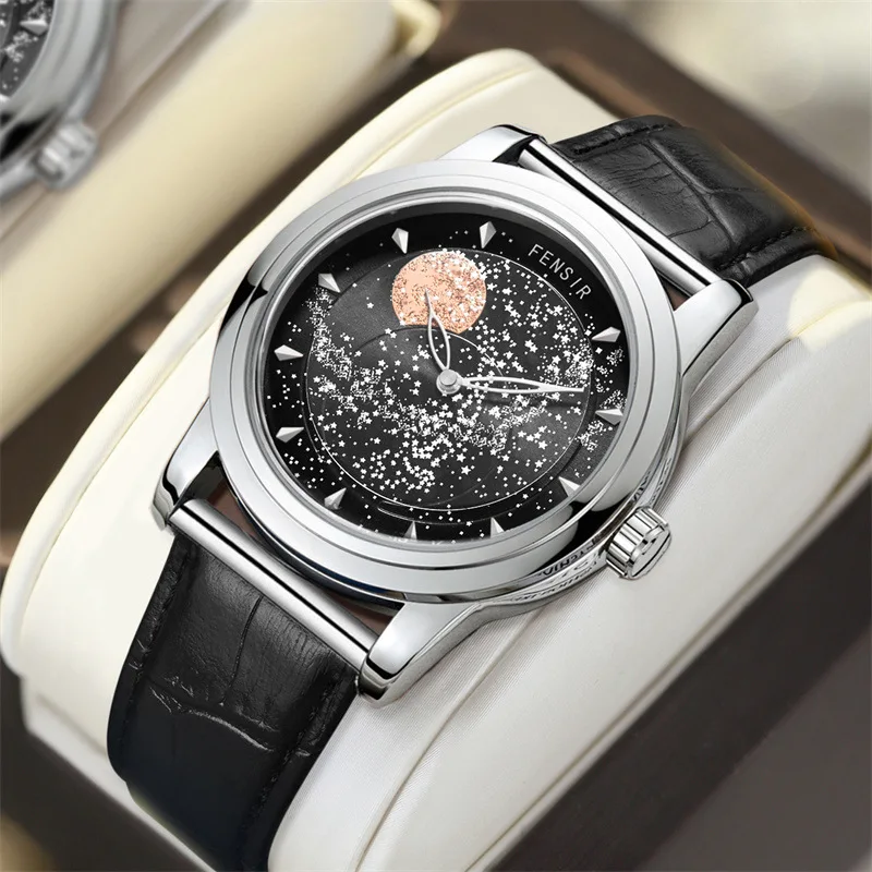 Personality Starry Sky Dial Hot Selling Decorative Creative Unique Design Watch Men Steel Leather Strap Male Wristwatch Clock