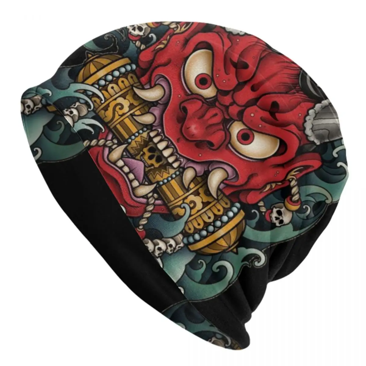 Oni Japan Samurai Demon Bonnet Hat Knitted Hat Men Women Fashion Unisex Horror Hannya Warm Winter Beanies Cap