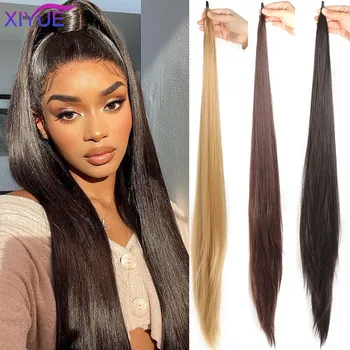 XIYUE peruca versátil de rabo de cavalo longo e reto sintético feminino de 32 polegadas