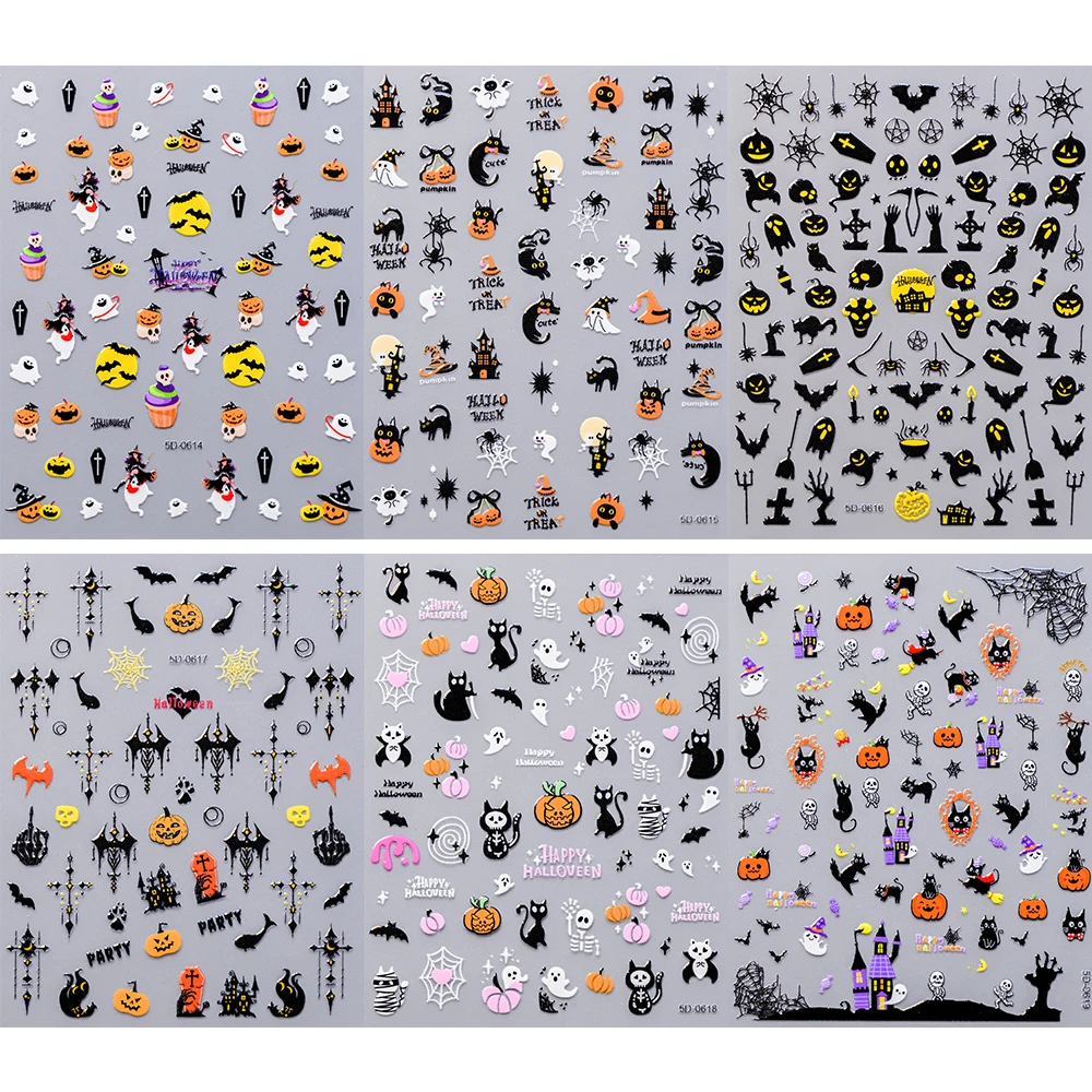 สติกเกอร์ติดเล็บลายฮาโลวีน 5D ลายผีหน้าฟักทอง 1 ชิ้น แบบติดเอง สำหรับตกแต่งเล็บในเทศกาลฮาโลวีน