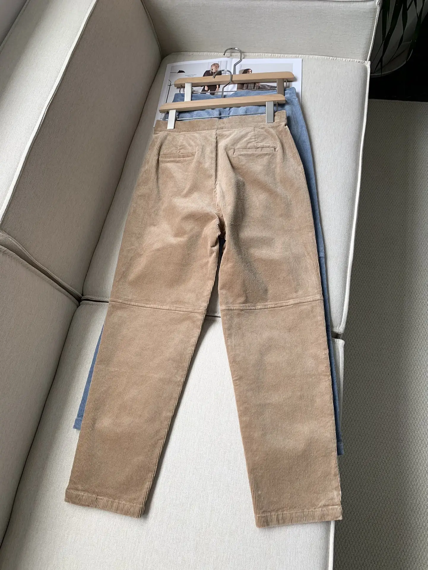 Women's Corduroy Long Pants Autumn Winter Solid Color High Waist Straight Warm Casual Trousers