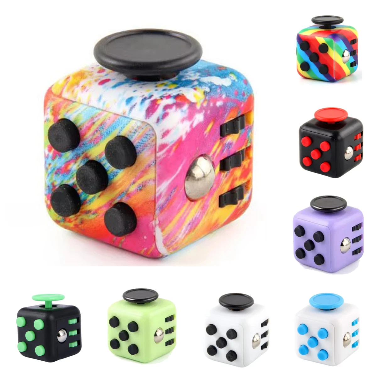 6-in-1 Fidget Cube Antistress Hand Spinner Decompression Toy for Autism ADHD Anxiety Sensory Toys for Stress Relief Toys