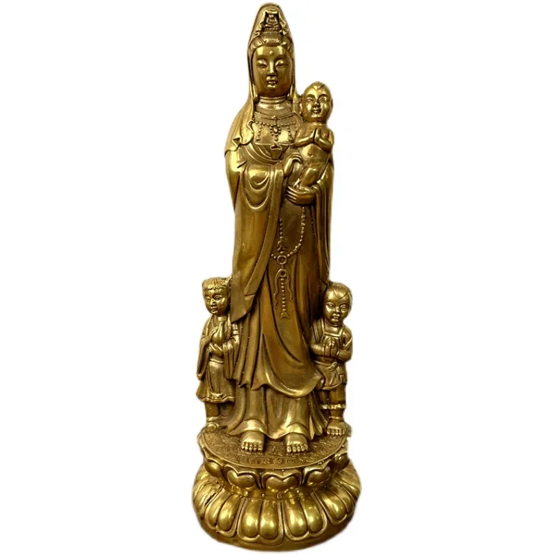 feng shui Copper To Send Children Guanyin Bodhisattva Buddha Statue Brass Decoration