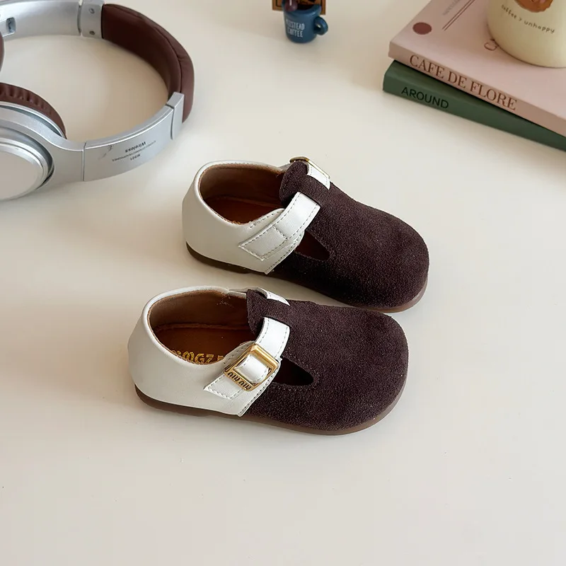 

Spring Autumn Children Soft Soled Retro Buckle Leather Shoes Girls Kids Casual Shoe Girl Foreign Blocking Velcro Princess Shoes
