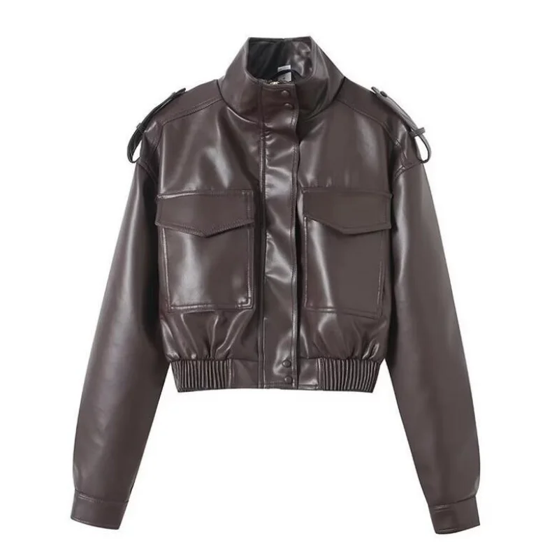 Chic Fashion Faux Leather Jackets for Women Loose Zipper Long Sleeve Female Short Coats 2026 Autumn Lady Casual New Outerwear ﻿