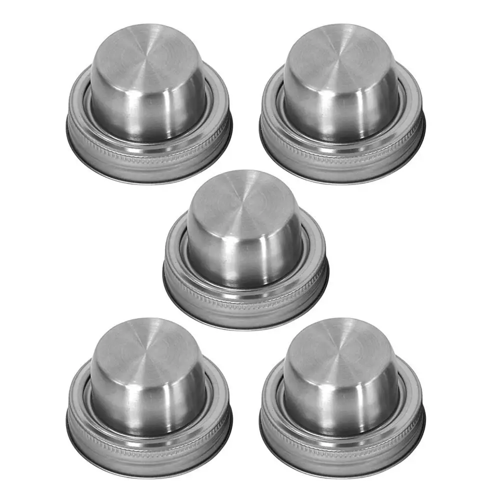 

5 pcs Jar Shaker Lid Wide Mouth Stainless Steel Pepper Flour Sieve Cocktail Mini Regular