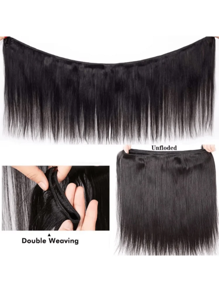 Mechones de cabello humano de 32 pulgadas, 1/3/4 Uds., mechones de cabello virgen brasileño, tejido liso de hueso virgen sin procesar, 4 mechones de cabello humano