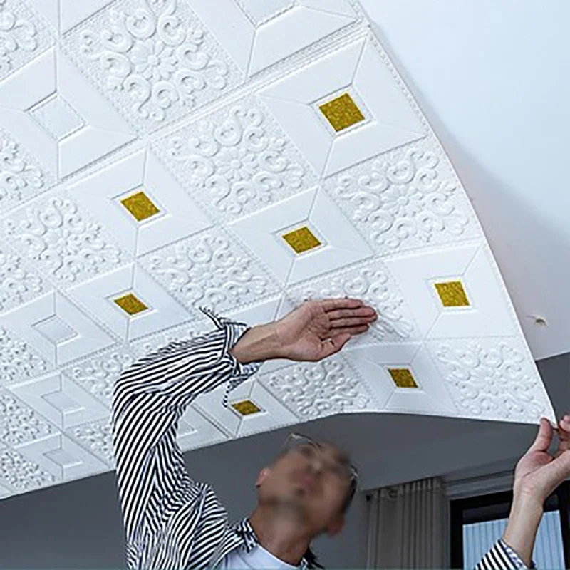 1/5/10Pcs 70x70cm Big Size Ceiling Wallpaper 3D Brick Waterproof Wall Stickers Foam Self-Adchive Wall Decoration