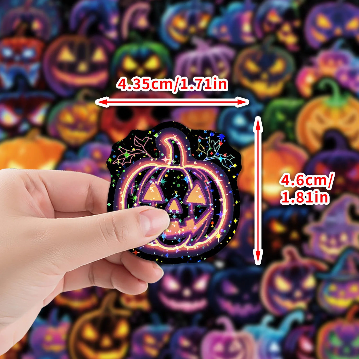 50 PCS Star Film Neon Halloween Theme Pumpkin Head Graffiti Stickers For Atmosphere Decoration Fridge Window Decorate Decals