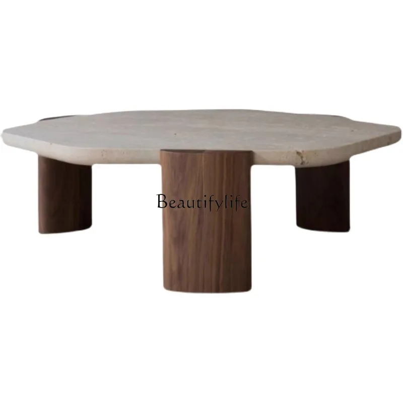 

Travertine Slate Coffee Table Wabi Sabi Wind Home Office Minimalist Italian Tea Table