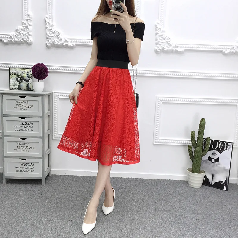 Women's Skirt Mesh Lace Skirt Long Skirt A- Line Skirt Woman Skirts Mujer Faldas Saias Mulher