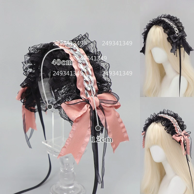 Metal Chain Cosplay Headwear Woman Lace Ruffled Harajuku Headband Lolita Stage Dress Up Headdress Comic-con Costume Accessories