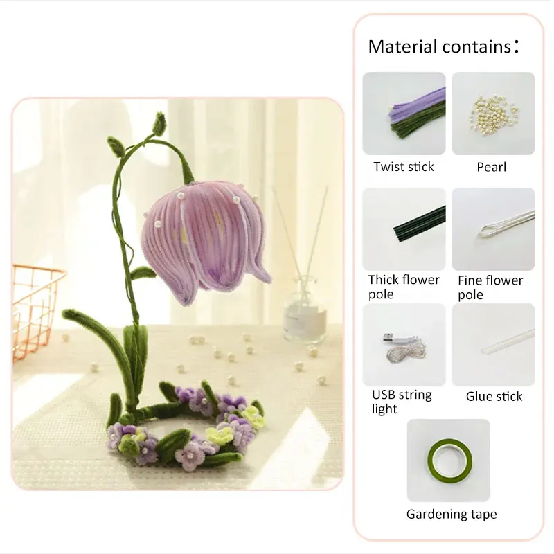 Lily Of The Valley Nightlight Handmade DIY Materials Artificial Flowers Home Decor Table Lamp Valentine Christmas Birthday Gift