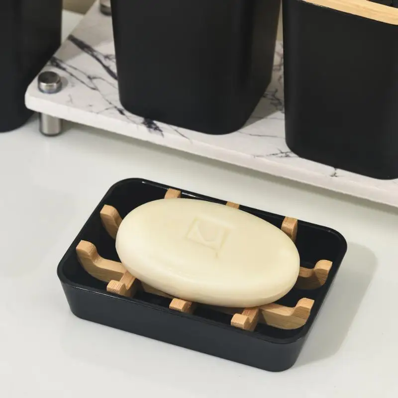 1PC Soap Holder Bathroom Bamboo Draining Design Soap Box Keep Dry Soap Dish Kitchen Bathroom Accessories Home Countertop Decor