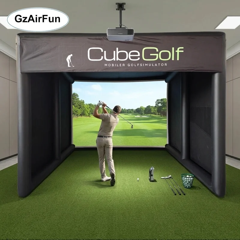 Custom Print Inflatable Mobile Golf Simulator Tent With Projector Stand Commercial Golf Practice Cage for Events