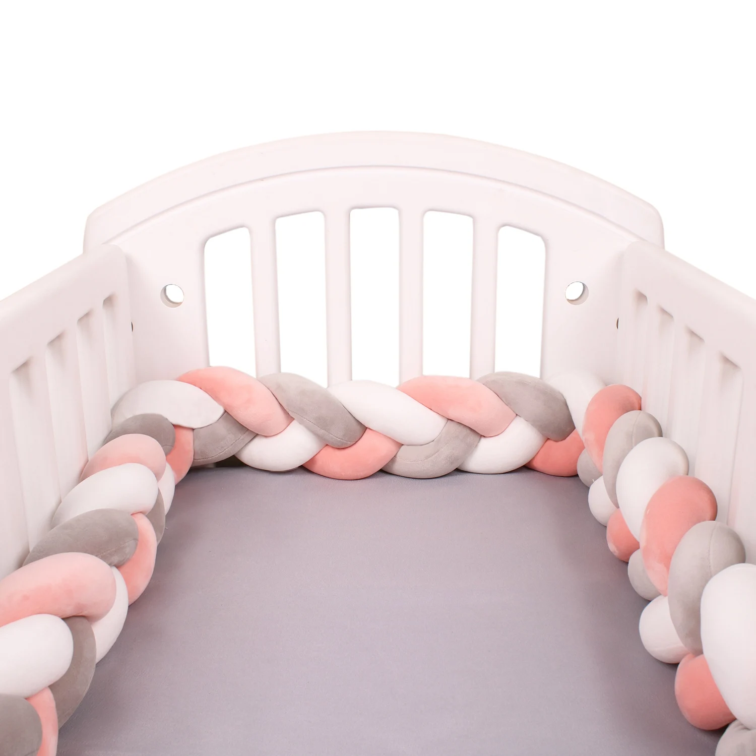  1M/2M/3M/4M Knoten Geflecht Baby Bett Stoßstange Infant Wiege Schutz plüsch Kissen Kissen Krippe Anti-kollision Zimmer Dekor – Detail 12